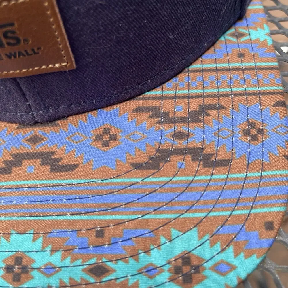 VANS Off The Wall Skate Skateboarding Hat Snapback Cap Adjustable Blue Aztec
